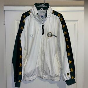 Vintage Oakland Athletics MLB Pro Player White Green WindbreakerJacket Sz Large